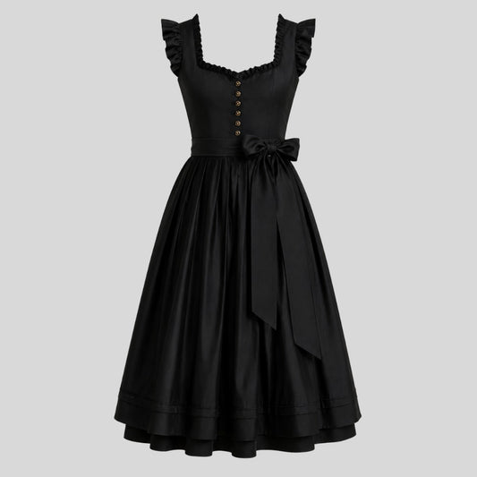 Black Dirndl Dress with White Blouse | Traditional German Trachten Midi Folk Outfit