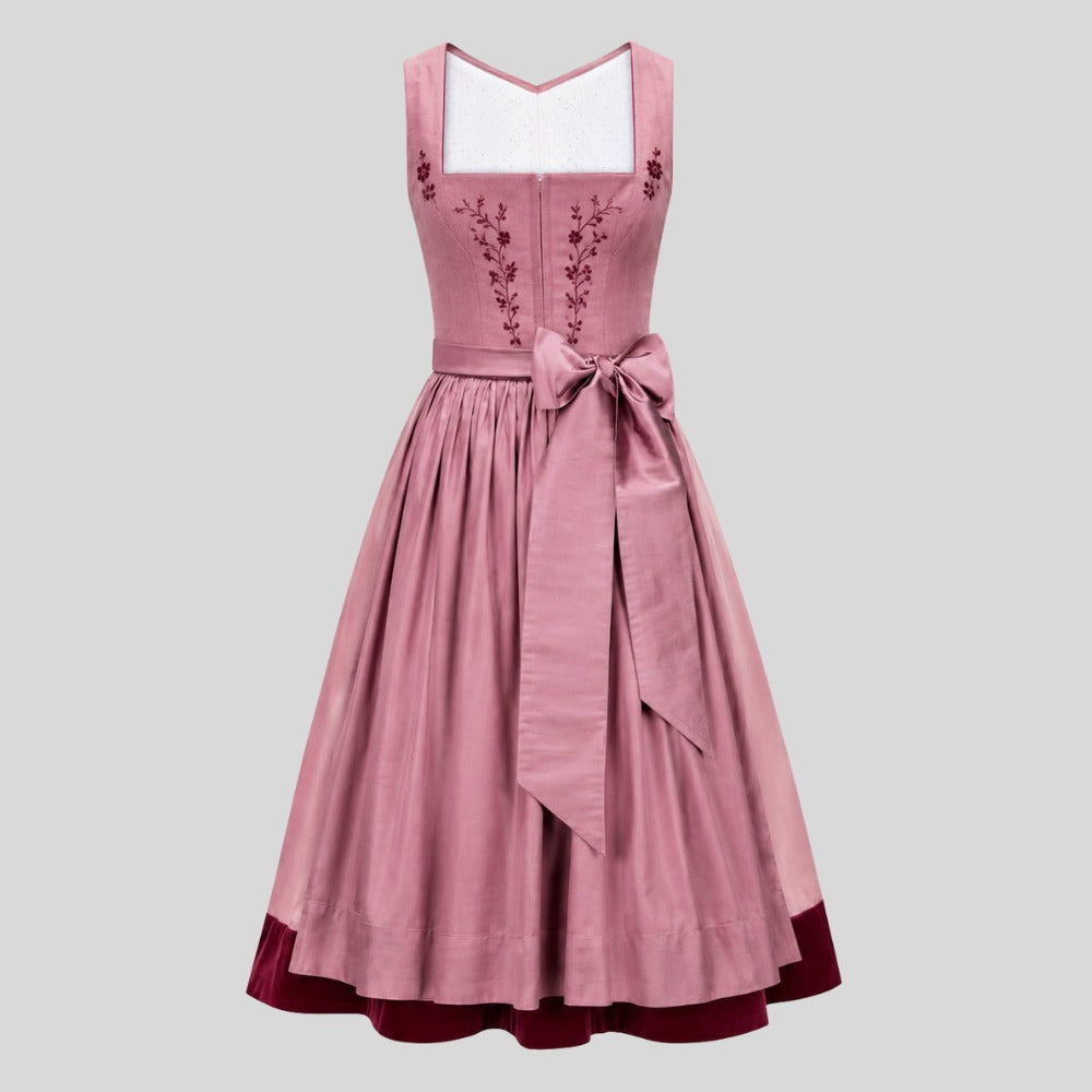 Pink Dirndl Dress with Burgundy Embroidery | Elegant Bavarian Oktoberfest Outfit