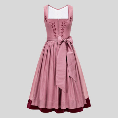 Pink Dirndl Dress with Burgundy Embroidery | Elegant Bavarian Oktoberfest Outfit