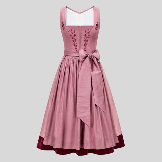 Pink Dirndl Dress with Burgundy Embroidery | Elegant Bavarian Oktoberfest Outfit