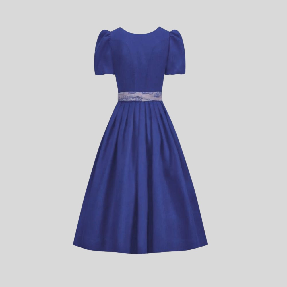Authentic Blue Cotton Dirndl Dress | Traditional Bavarian Oktoberfest Costume with Blouse & Printed Apron