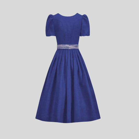 Authentic Blue Cotton Dirndl Dress | Traditional Bavarian Oktoberfest Costume with Blouse & Printed Apron