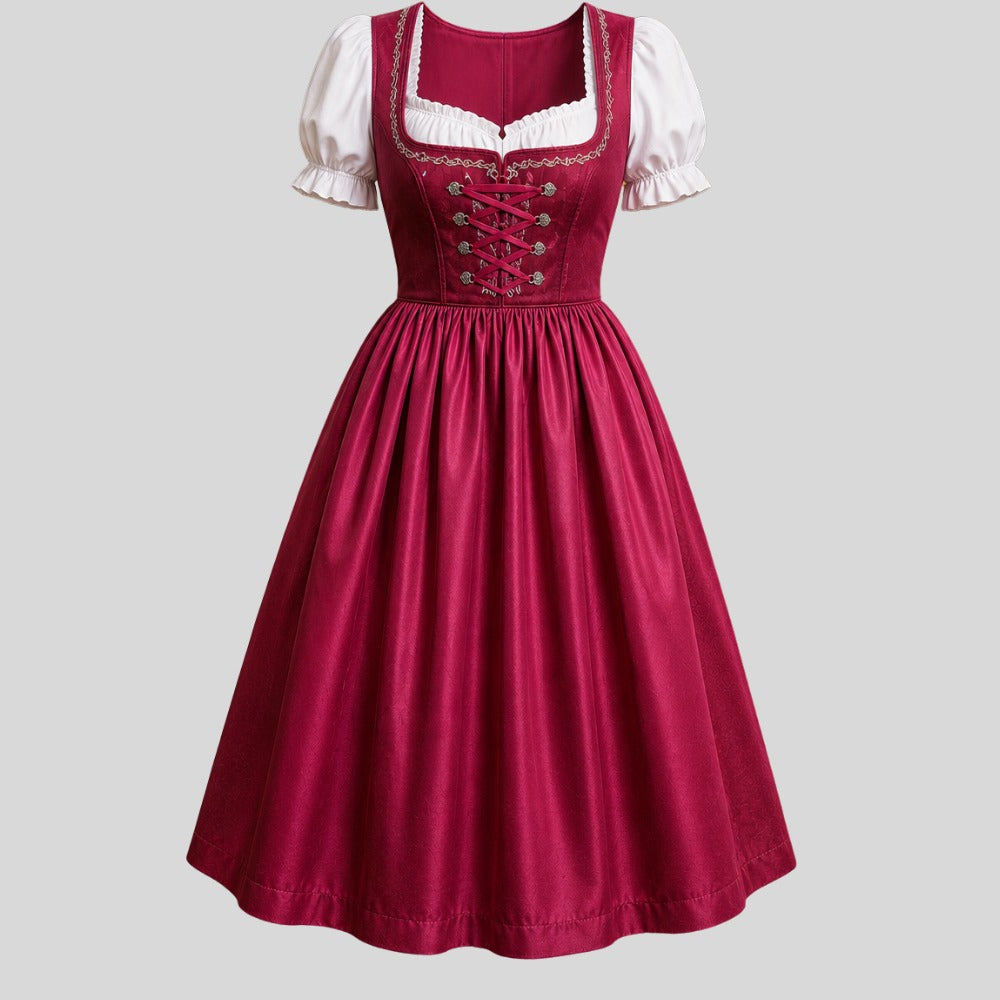 Bordeaux Dirndl Damen | Bayerisches Trachtenkleid | Oktoberfest Dirndl