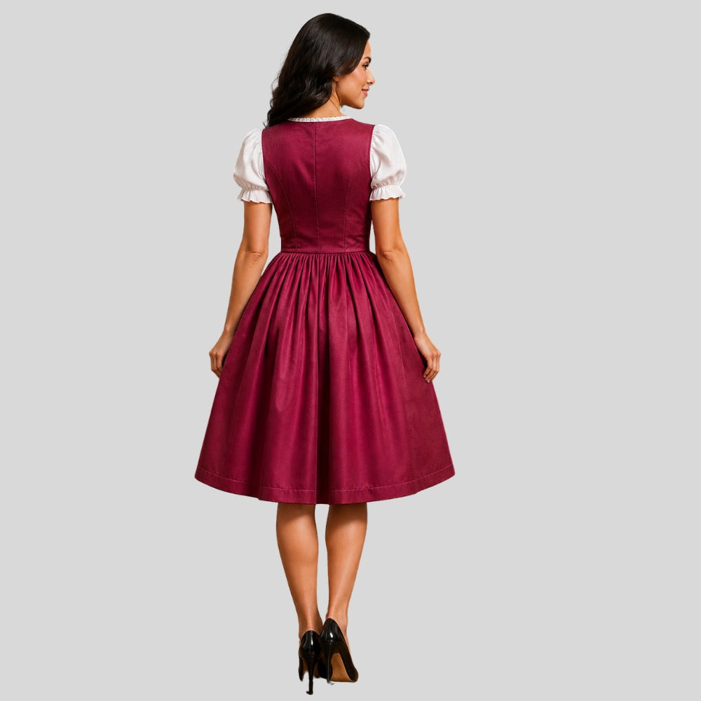 Bordeaux Dirndl Damen | Bayerisches Trachtenkleid | Oktoberfest Dirndl