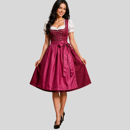Bordeaux Dirndl Damen | Bayerisches Trachtenkleid | Oktoberfest Dirndl
