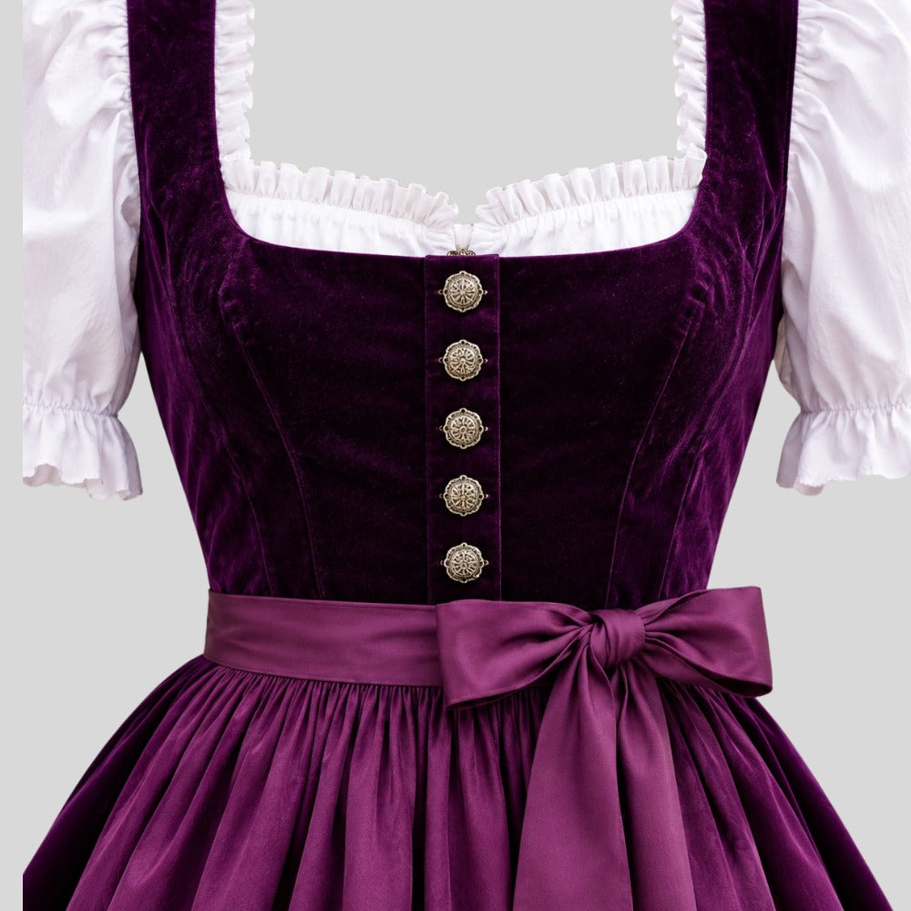 Purple Velvet Dirndl Dress | Traditional Bavarian Trachten Outfit, White Blouse Included