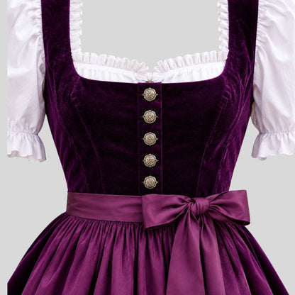 Purple Velvet Dirndl Dress | Traditional Bavarian Trachten Outfit, White Blouse Included