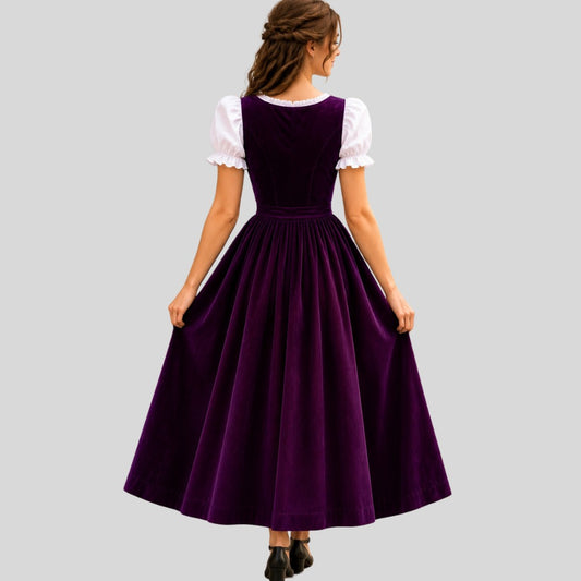 Purple Velvet Dirndl Dress | Traditional Bavarian Trachten Outfit, White Blouse Included
