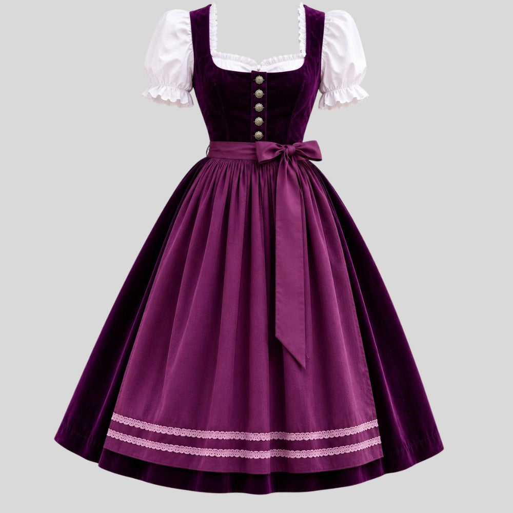 Purple Velvet Dirndl Dress | Traditional Bavarian Trachten Outfit, White Blouse Included