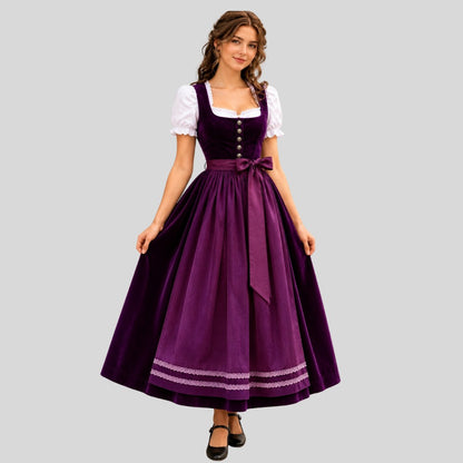 Purple Velvet Dirndl Dress | Traditional Bavarian Trachten Outfit, White Blouse Included