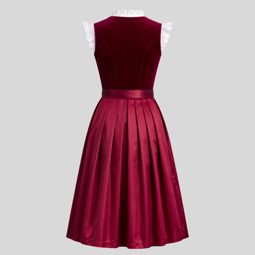 Burgundy Velvet Dirndl Dress with White Blouse | Traditional German Trachten Outfit