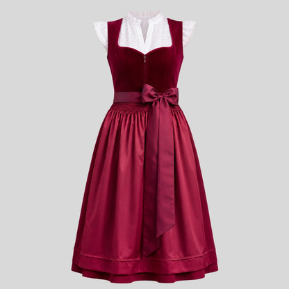 Burgundy Velvet Dirndl Dress with White Blouse | Traditional German Trachten Outfit