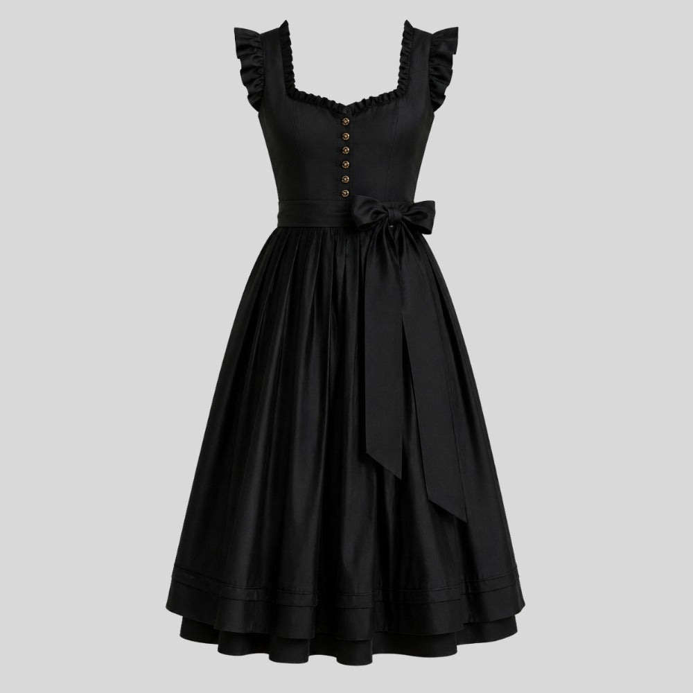 Black Dirndl Dress with White Blouse | Traditional German Trachten Midi Folk Outfit
