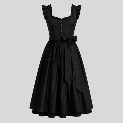 Black Dirndl Dress with White Blouse | Traditional German Trachten Midi Folk Outfit