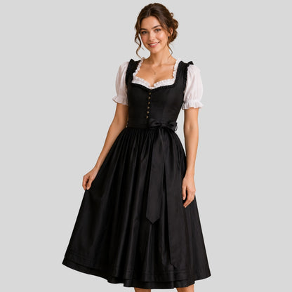 Black Dirndl Dress with White Blouse | Traditional German Trachten Midi Folk Outfit