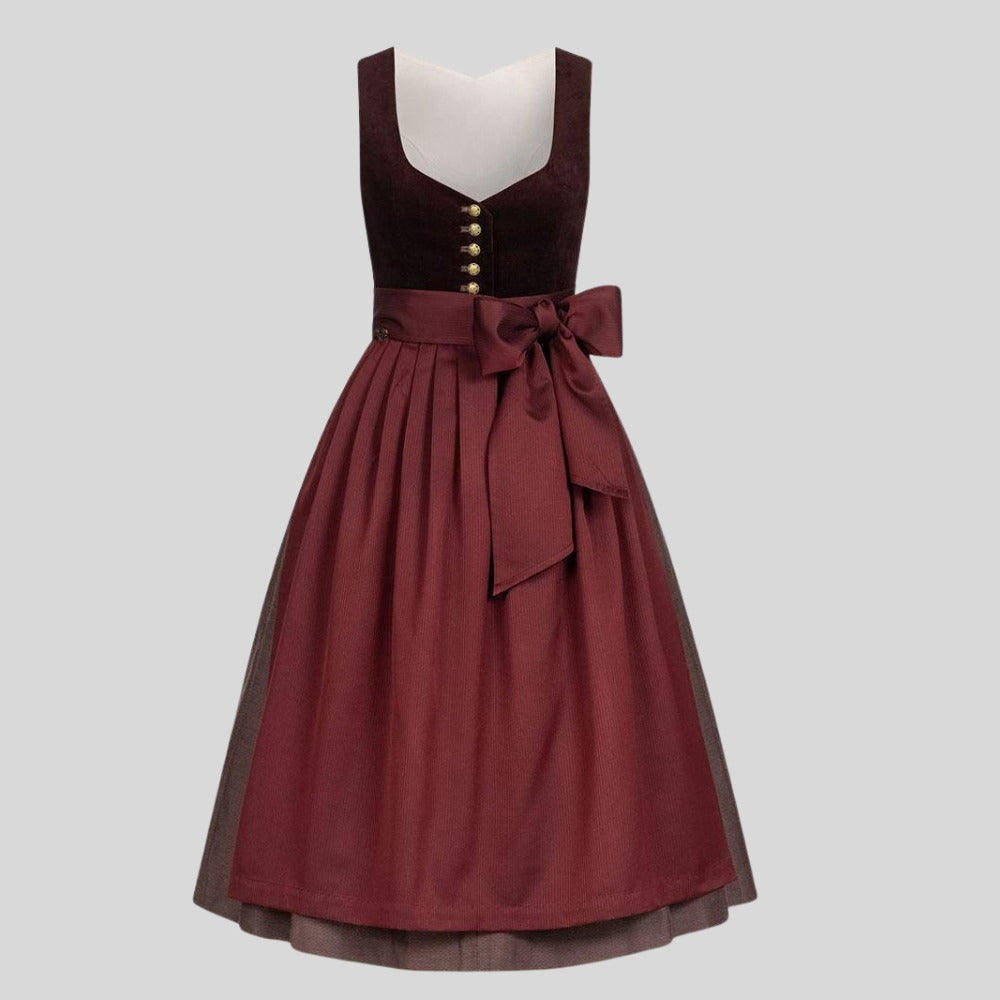Brown Dirndl Dress Women | Traditional Bavarian Oktoberfest Outfit with Apron | German Trachten Folk Costume