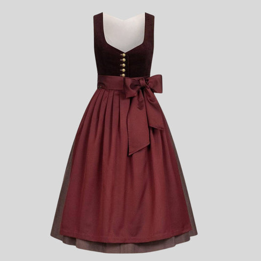 Brown Dirndl Dress Women | Traditional Bavarian Oktoberfest Outfit with Apron | German Trachten Folk Costume