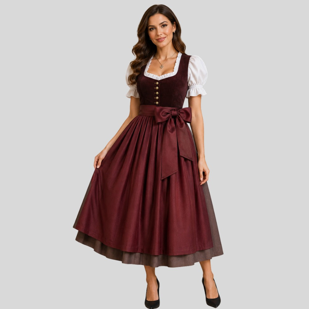 Brown Dirndl Dress Women | Traditional Bavarian Oktoberfest Outfit with Apron | German Trachten Folk Costume