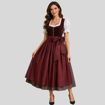 Brown Dirndl Dress Women | Traditional Bavarian Oktoberfest Outfit with Apron | German Trachten Folk Costume