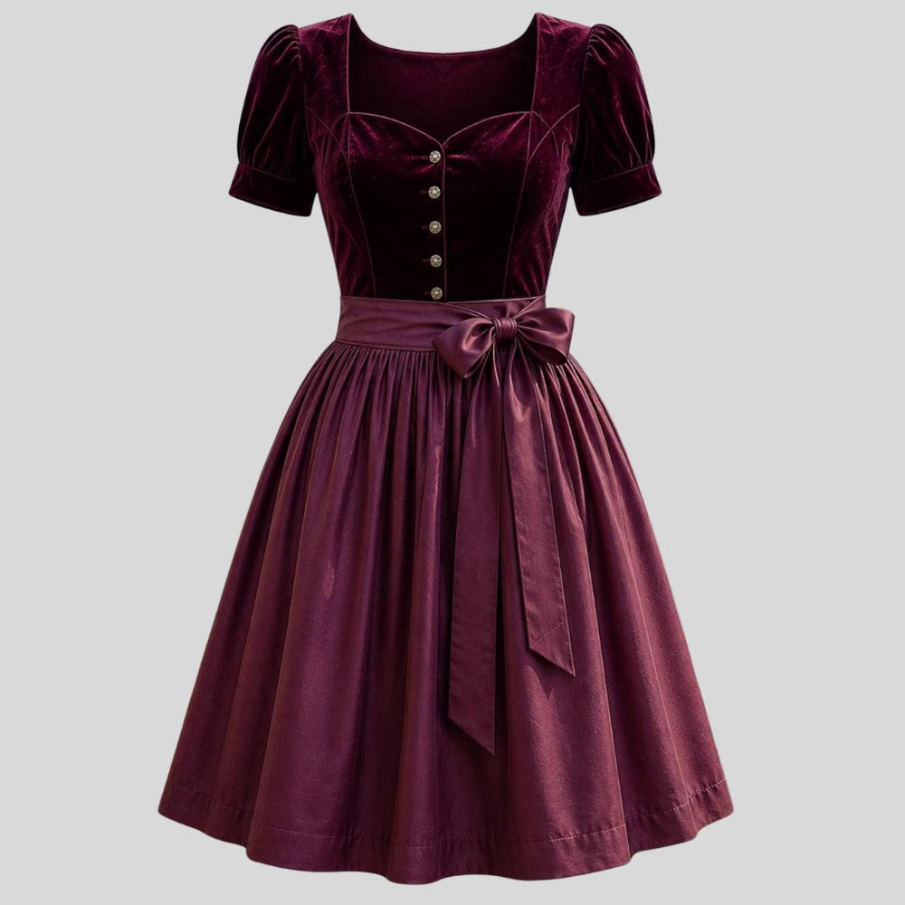 Purple Velvet Dirndl Dress | Plum Bavarian Folk Trachten Midi Outfit