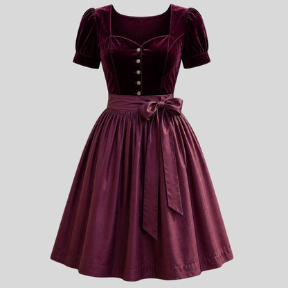Purple Velvet Dirndl Dress | Plum Bavarian Folk Trachten Midi Outfit