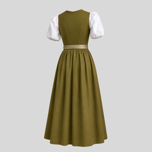 Olive Green Bavarian Dirndl Dress | Traditional Alpine Tracht Midi Kleid