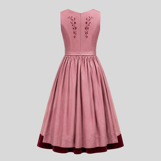 Pink Dirndl Dress with Burgundy Embroidery | Elegant Bavarian Oktoberfest Outfit