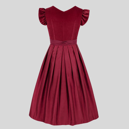 Burgundy Velvet Dirndl Dress | Ruffle Sleeve Bavarian Trachtenkleid