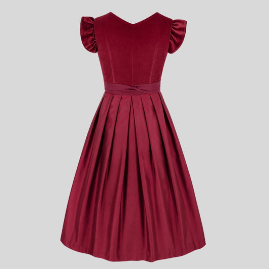 Burgundy Velvet Dirndl Dress | Ruffle Sleeve Bavarian Trachtenkleid