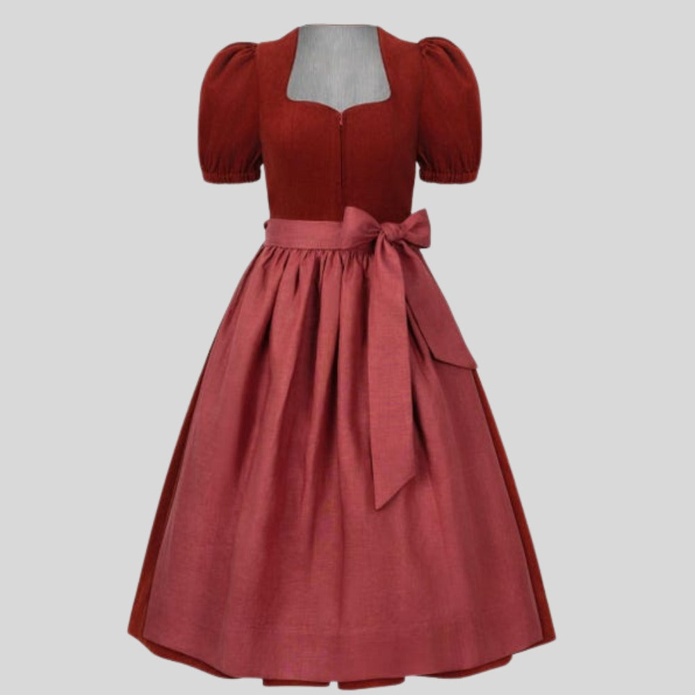 Red Dirndl Dress with Apron | Traditional Bavarian Oktoberfest Trachten Costume