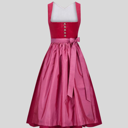 Women’s Pink & Rose Red Dirndl Dress | Traditional Bavarian Oktoberfest Outfit