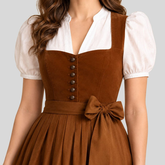 Brown Dirndl Dress for Women | Bavarian Oktoberfest Dress | Traditional German Trachtenkleid | Alpine Folk Costume