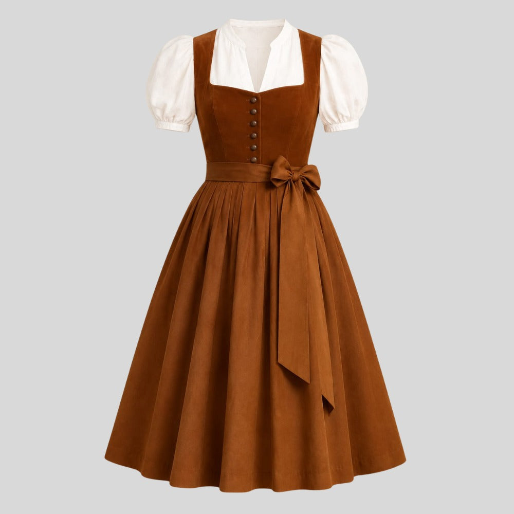 Brown Dirndl Dress for Women | Bavarian Oktoberfest Dress | Traditional German Trachtenkleid | Alpine Folk Costume