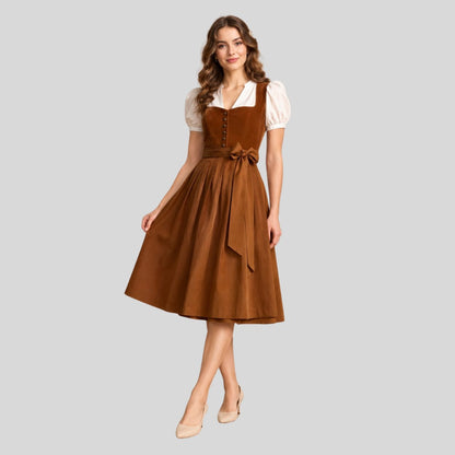 Brown Dirndl Dress for Women | Bavarian Oktoberfest Dress | Traditional German Trachtenkleid | Alpine Folk Costume