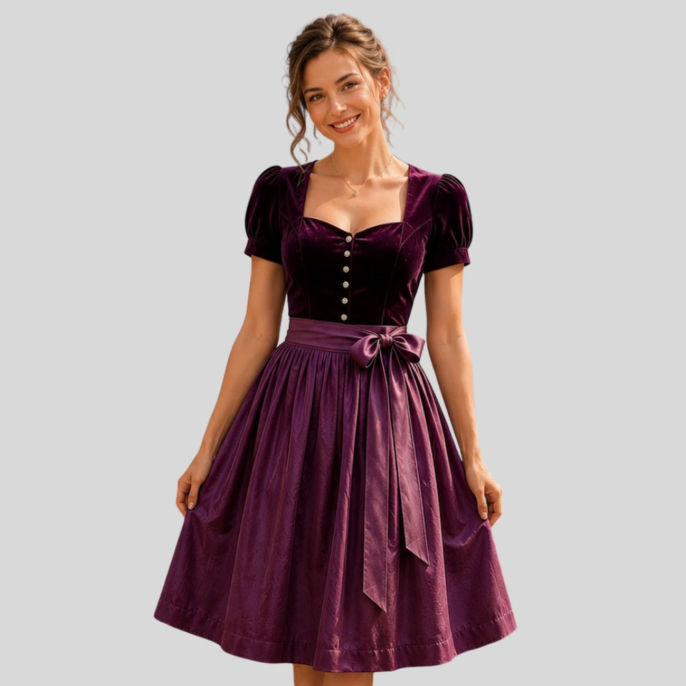 Purple Velvet Dirndl Dress | Plum Bavarian Folk Trachten Midi Outfit