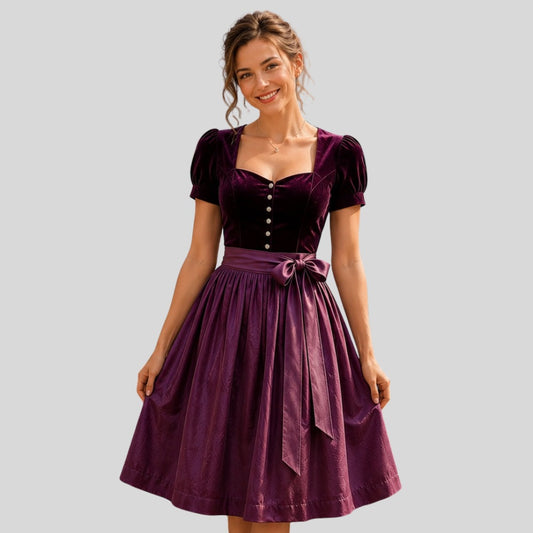 Purple Velvet Dirndl Dress | Plum Bavarian Folk Trachten Midi Outfit